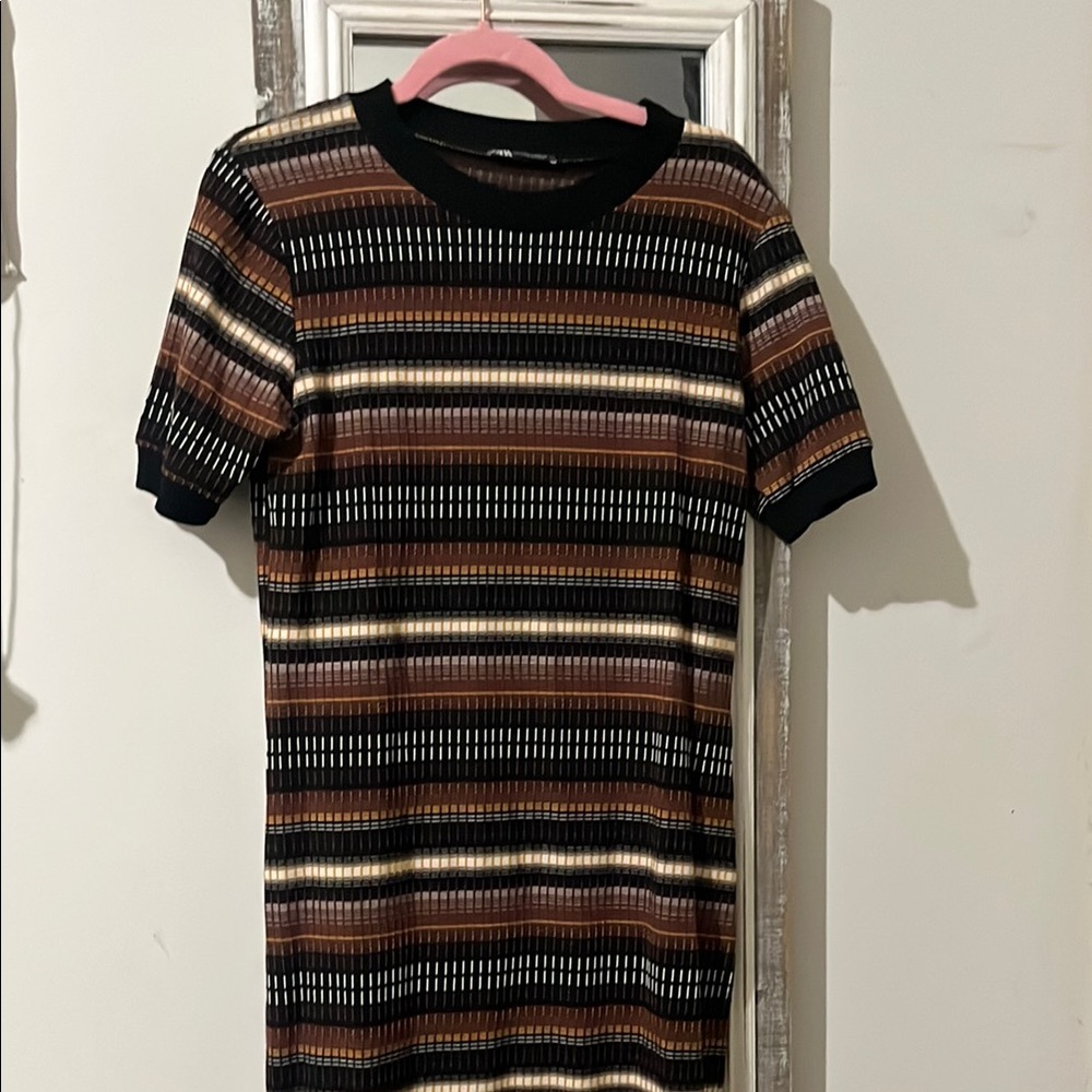 Zara Brown and Black Midi Dress Elegant and Versatile